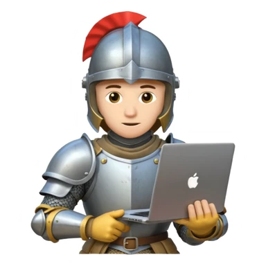 Knight with helmet holding laptop and money sticker
