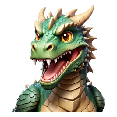 Cinematic Comical Giant Rock Dragon Portrait Emoji, Head tilted dramatically with an exaggeratedly amused expression, featuring a striking, chiseled body with bold stone textures and wide, expressive eyes brimming with playful geologic mischief; rendered with vivid, lifelike detail and dynamic, natural shadows, high shine, dramatic yet humorous, styled with an air of cheeky ancient solidity, soft glowing outline, capturing the essence of a spirited and over‐the‐top stone giant that looks ready to rumble with timeless mirth! sticker