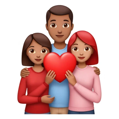 family of three with a big red heart, neutral background sticker