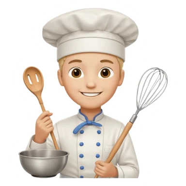 Male Young Pastry Chef – smiling, holding whisk and mixing bowl. sticker