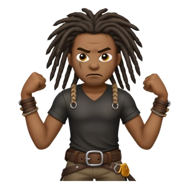 a angry black man with dreads too the side slanging back and forth a belt sticker