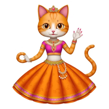 Funny cat wear lehnga with long acrilic nails sticker