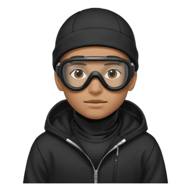 skier with black goggles hoodie and face mask looking stylish like an underground rapper sticker