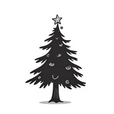 a scraggly christmas tree, messy hand-drawn style, missing decorations, awkward shape sticker