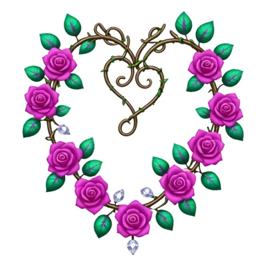 heart shape metal vine with magenta roses border with crystals hanging  sticker