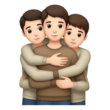 Three young brunette brothers hugging each other sticker