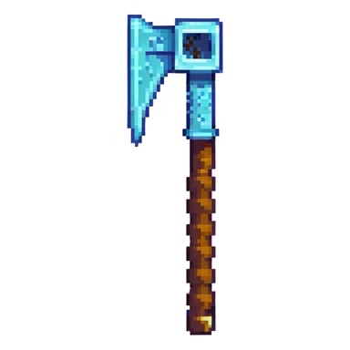 ultra-blocky minimal pixel art Minecraft pickaxe with few large square pixels sticker