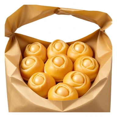 3D rendered mini Hong Kong egg puffs (鸡蛋仔) in paper bag, authentic bubble pattern, vibrant golden color, hyper-realistic texture, glossy finish, detailed individual bubbles, traditional street food presentation sticker
