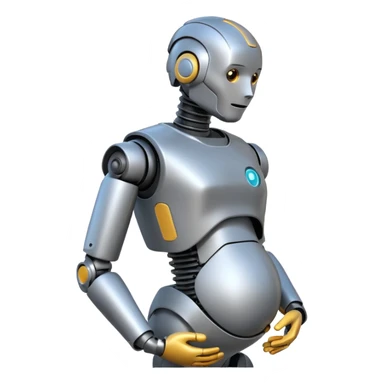 Pregnant male robot. Profile view. Facing left. 2 dimensional emoji style. sticker