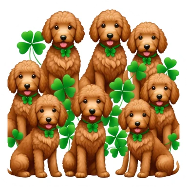 Red golden doodles with green clover  sticker