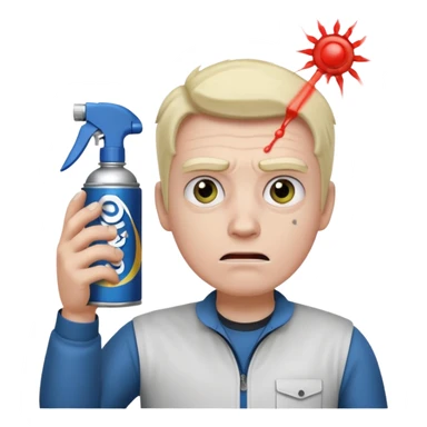 Gojo using a can of raid bug spray looking disgusted sticker