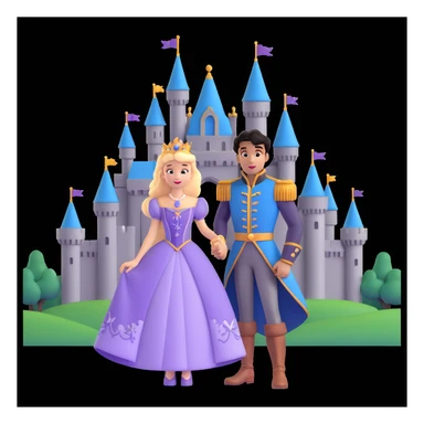 prince and princess Disney dress close up photo in castle background sticker