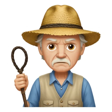 white old farmer with whip angry at black man with straw hat sticker