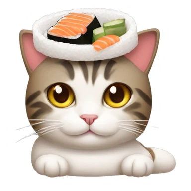 Cat wearing a sushi hat sticker