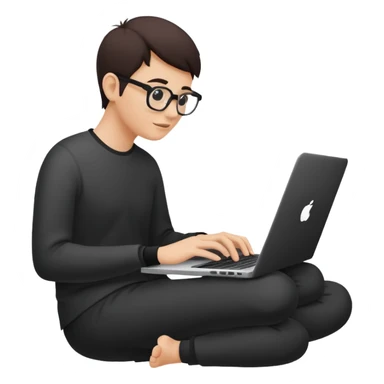 Minimalistic flat vector icon, iOS style, thin black contour on white background. Person silhouette sitting with a laptop, code brackets <> on the screen. Clean, no te sticker