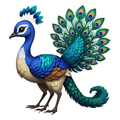  beautiful handsome gorgeous aesthetic colorful vibrant Vernid-Trico-species-Fakemon-creature by LiLaiRa, 4 legs, 1 tail, random markings, (full body) with a peacock-feather-tail sticker