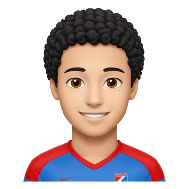 Lamine Yamal, young footballer, short curly hair, smiling, blue and red jersey, simple background sticker