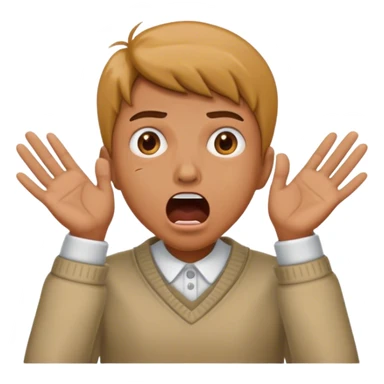 mouth open scared face with 2 hand sit on face, with clothes sticker