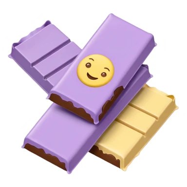 emoji style flat illustration, pastel lilac Milka chocolate bar, beige pink yellow accent tones, light grain, no background, pinterest sticker aesthetic sticker