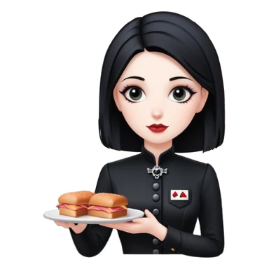 goth waitress at paris serving spam at cafe sticker