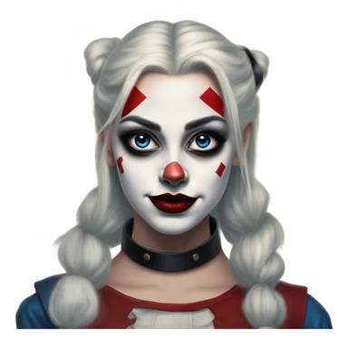 Dalahäst in Harley Quinn style, oil paint, mysterious eyes, intricate lips, masterpiece portrait, odd perspective, beautiful, desirable, logical sticker