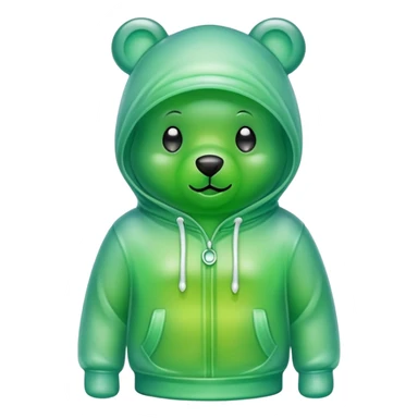 A gummy bear sticking out of a hood on a hoodie sticker