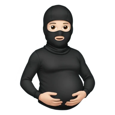 a man who is pregnant and wears a balaclava in his face and we can see his stomach who is bulging and pregnant sticker