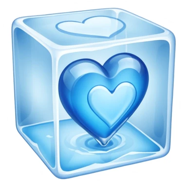 blue heart made of ice, inside an ice cube sticker