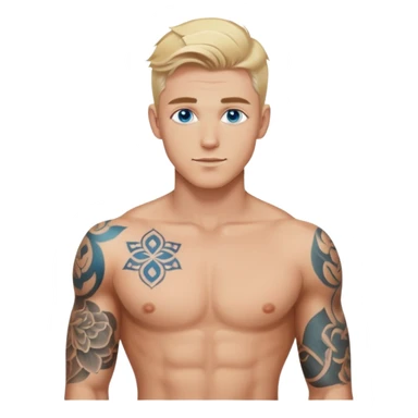 Handsome shirtless blonde hair and blue eyes white guy with body tattoos sexy pose sfw sticker
