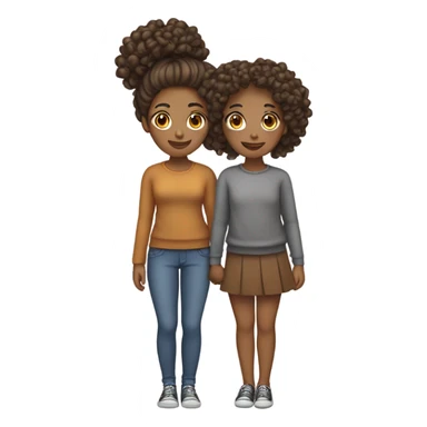 Full body, Two girls holding hands Carmel skin  one  with a curly bun and one  with curly hair sticker