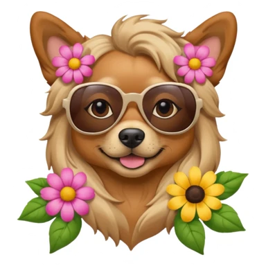 dog with sunglasses and flowers for hair  sticker