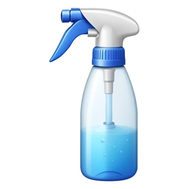 An emoji of a spray bottle actively spraying mist. A fine mist of tiny particles is visible in the air as the nozzle releases the spray. Can resemble a perfume, cologne, or cleaning product. Transparent bottle with a trigger or press nozzle, slightly tilted while spraying sticker