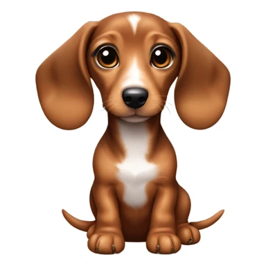 baby puppy dachshund with short hair and brown/ruby color with 3 white paws and the front left is brown with a little bit of white on the chest as well and the dog is female  sticker