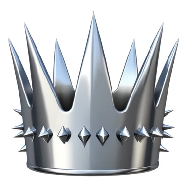 A spiked crown emoji made of silver chrome, sharp yet rounded metallic spikes, glossy reflections, aggressive luxury swag aesthetic, iOS emoji style, centered, clean white background sticker