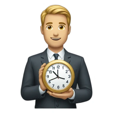 a man in a suit holding a clock in his right hand sticker