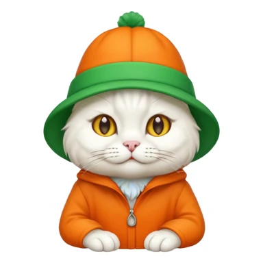 white cat with orange coat and green hat that says 'I'm cat', emoji style variation 4 sticker