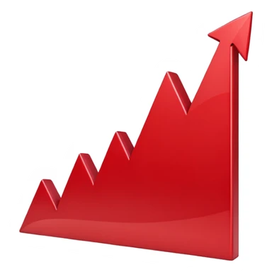 iOS-style 3D emoji: rising red chart with an upward-pointing arrow sticker