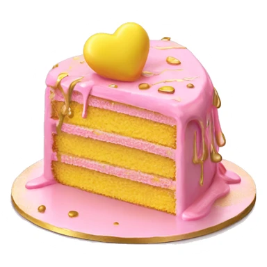 Realistic pink and yellow heart shaped layered cake with metallic gold icing dripping down the cake. sticker