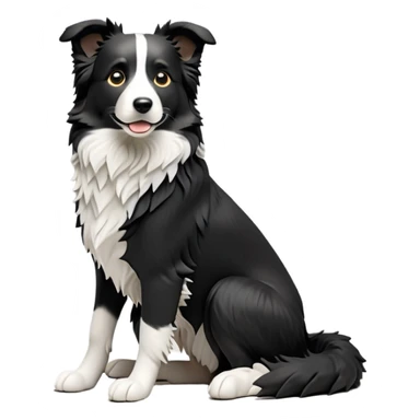 cinematic-[border collie dog]-realistic-full-body-sitting-emoji,-tail-resting-loosely-beside-its-paws,-head-tilted-dramatically,-scruffy-[black and white]-fur,-simplified-yet-realistic-focused-features,-highly-detailed,-glowing-with-an-almost-sarcastic-glow sticker