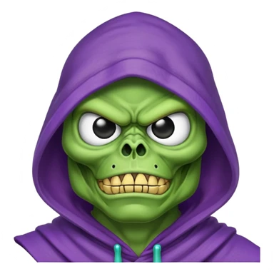 Skeletor character from He-man in purple hood, but in pepe frog style sticker
