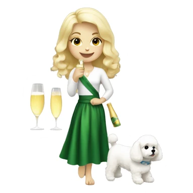 Blond Girl with a Bichon dog and Champagner sticker