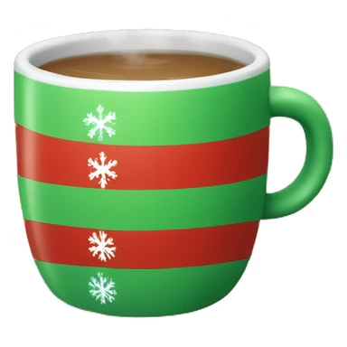 mugs with a hot drink decorated with snowflakes or a striped caramel stick. Steam rises from the mug in the shape of hearts. The color of the mug is warm red or green to convey the New Year mood sticker