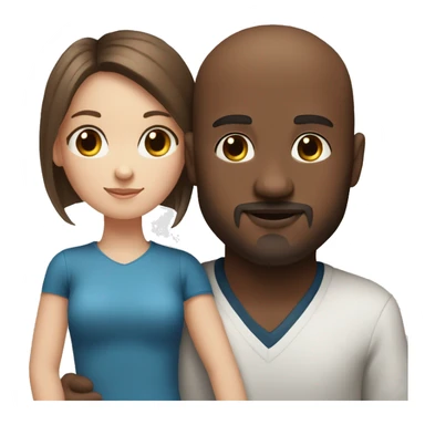 Beautiful Girl with blue eyes and long brown hair and boy with brown hair cuddling, Bald black man with goatee  sticker