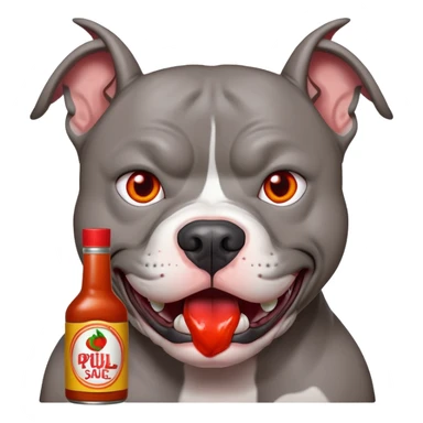 Grey pitbull with hot sauce  on its face  sticker