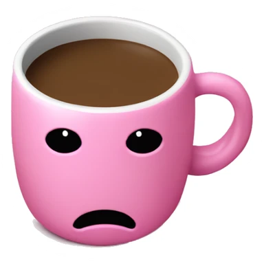 a pink plain coffee mug without a face with one handle on the right, coffee inside it, there is nothing around sticker