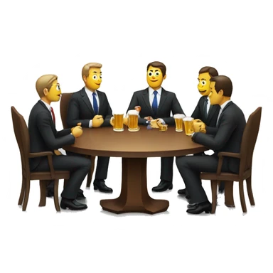 a business meeting of serious businessmen in suits at a round table, drinking beer. sticker