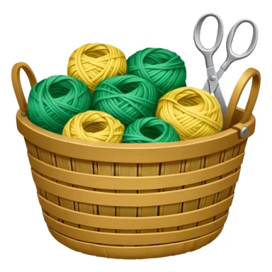A tidy basket with neatly arranged green and yellow skeins and scissors. sticker