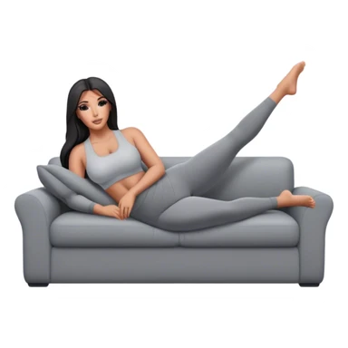 hyper-realistic kim kardashian in gray yoga pants lie on couch comfy sticker