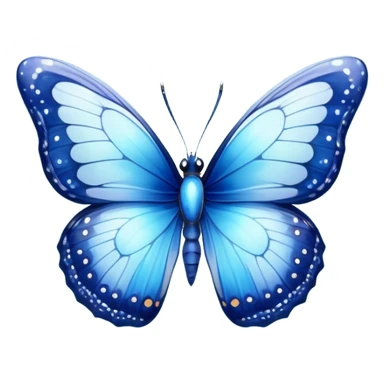 Cinematic Realistic Cute Blue Butterfly Portrait Emoji, Head tilted playfully and inquisitively, featuring beautifully patterned sapphire wings with intricate venation and a charming, petite body with round, sparkling eyes full of gentle curiosity, rendered with lifelike detail and warm natural highlights, high shine, affectionate and spirited, styled with a touch of whimsical garden magic, soft glowing outline, capturing the essence of a mischievous yet lovable blue butterfly that seems ready to flutter playfully into your arms! sticker