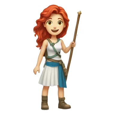 a red hair female holding greek flag on mountain summit  sticker